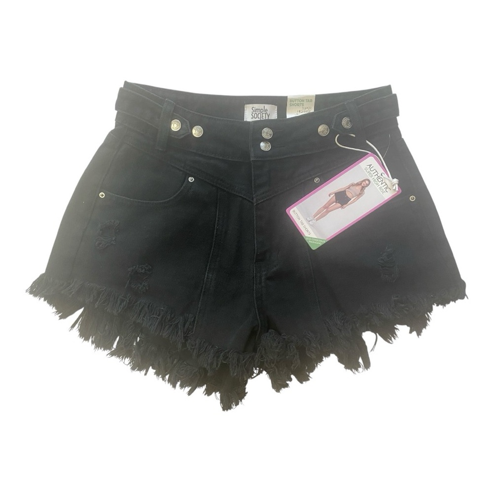 Simple Society Black, Distressed Button‎ Tab Cotton Super High Rise Shorts 5/27